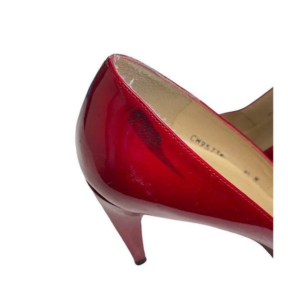Stuart Weitzman Sashay Candy Apple Red Patent Leather Peep Toe Heels Sz 9.5 a24 - Picture 7 of 7